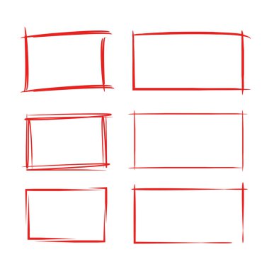 kırmızı el çizildi ve dikdörtgen ve kare çerçeve işaretleyici ögeleri çizildi