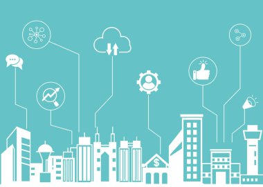 şehir vektör illüstrasyon, iş simgeleri 