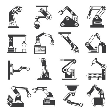 Robotik kol simgeleri, vektör illüstrasyon 