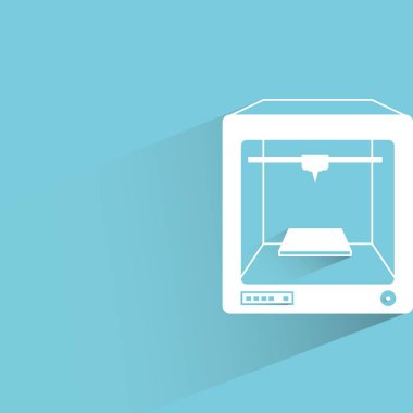 Mavi arkaplanda 3d yazıcı, düz ve gölge teması