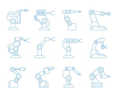 Robotik kol simgeleri, vektör illüstrasyon 