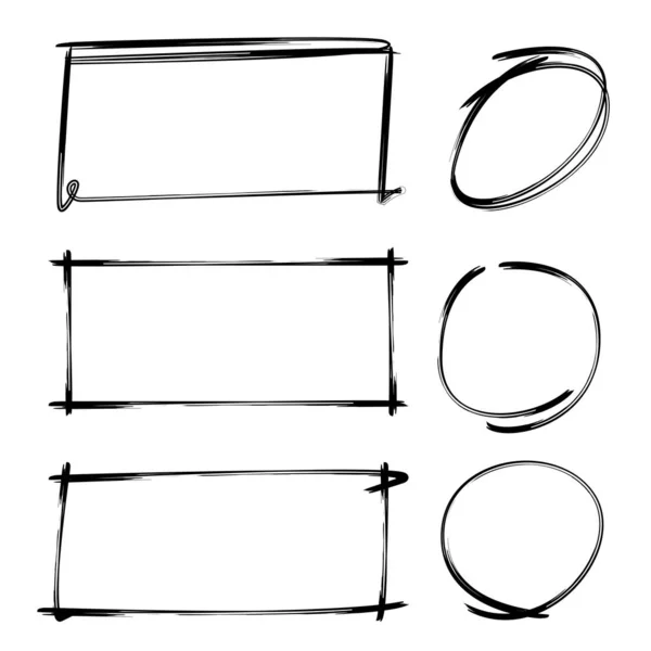 Highlighter Elemente Handgezeichnete Kreis Rechteck Marker Grunge Rahmen — Stockvektor