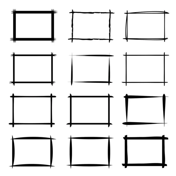 Grunge Frames Geïsoleerde Vector Hand Getekende Rechthoeken — Stockvector