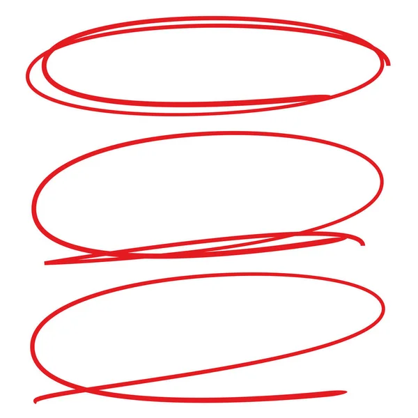 Rote Von Hand Gezeichnete Markierungselemente Leere Kreise Und Ovale — Stockvektor