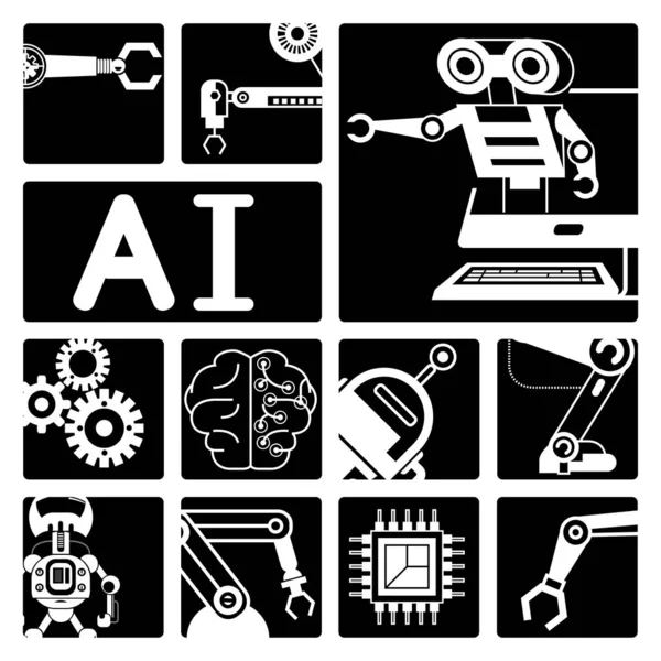 Automatisering Robotica Icons Set Vector Illustratie — Stockvector