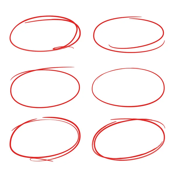 Red Hand Drawn Marker Elements Blank Circles Ovals — Stock Vector