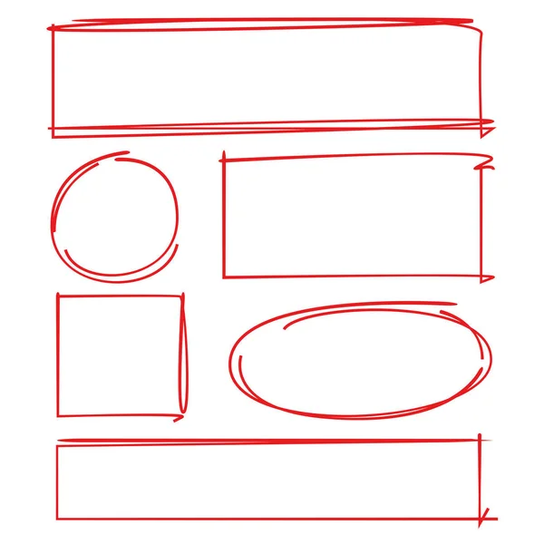Rojo Dibujado Mano Bosquejo Rectángulo Marco Cuadrado Marcador Resaltador Elementos — Archivo Imágenes Vectoriales