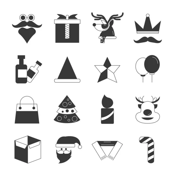 Vector Icono Conjunto Iconos Navidad Blanco Negro — Archivo Imágenes Vectoriales