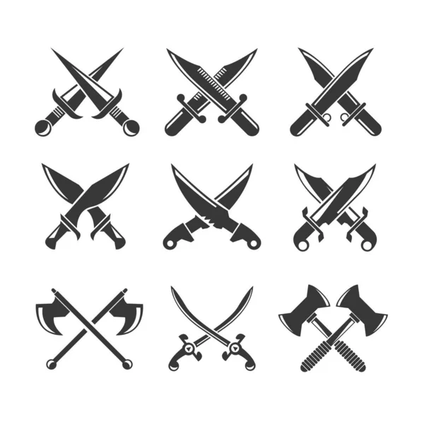 Cruzar Espadas Conjunto Ícones Web Ilustração Vetorial —  Vetores de Stock