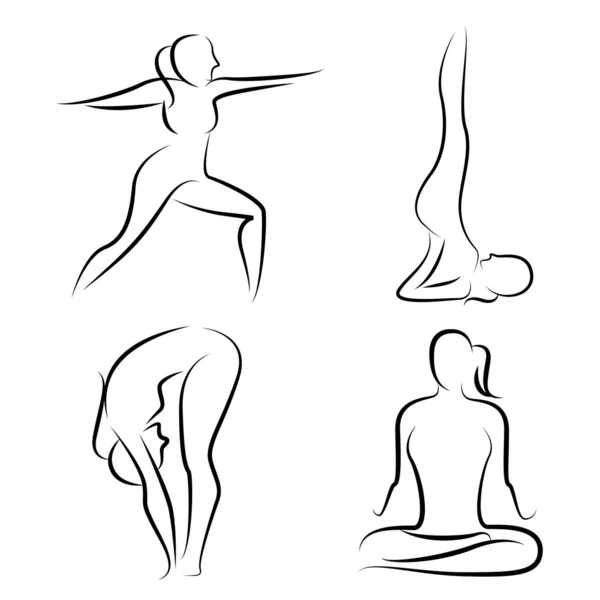 Handgezeichnete Yogahaltungen Yogahaltungen — Stockvektor