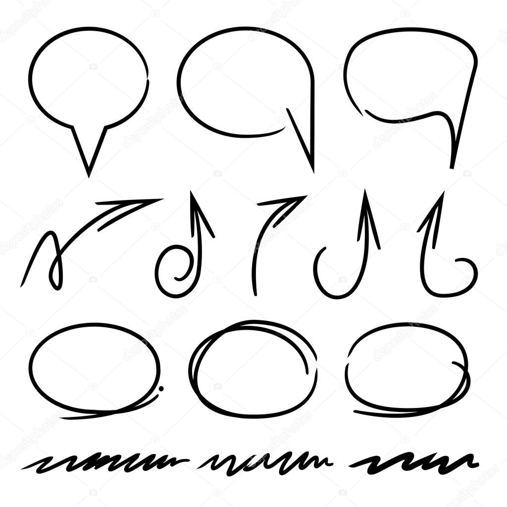 hand drawn design elements, arrows, underlines, circles