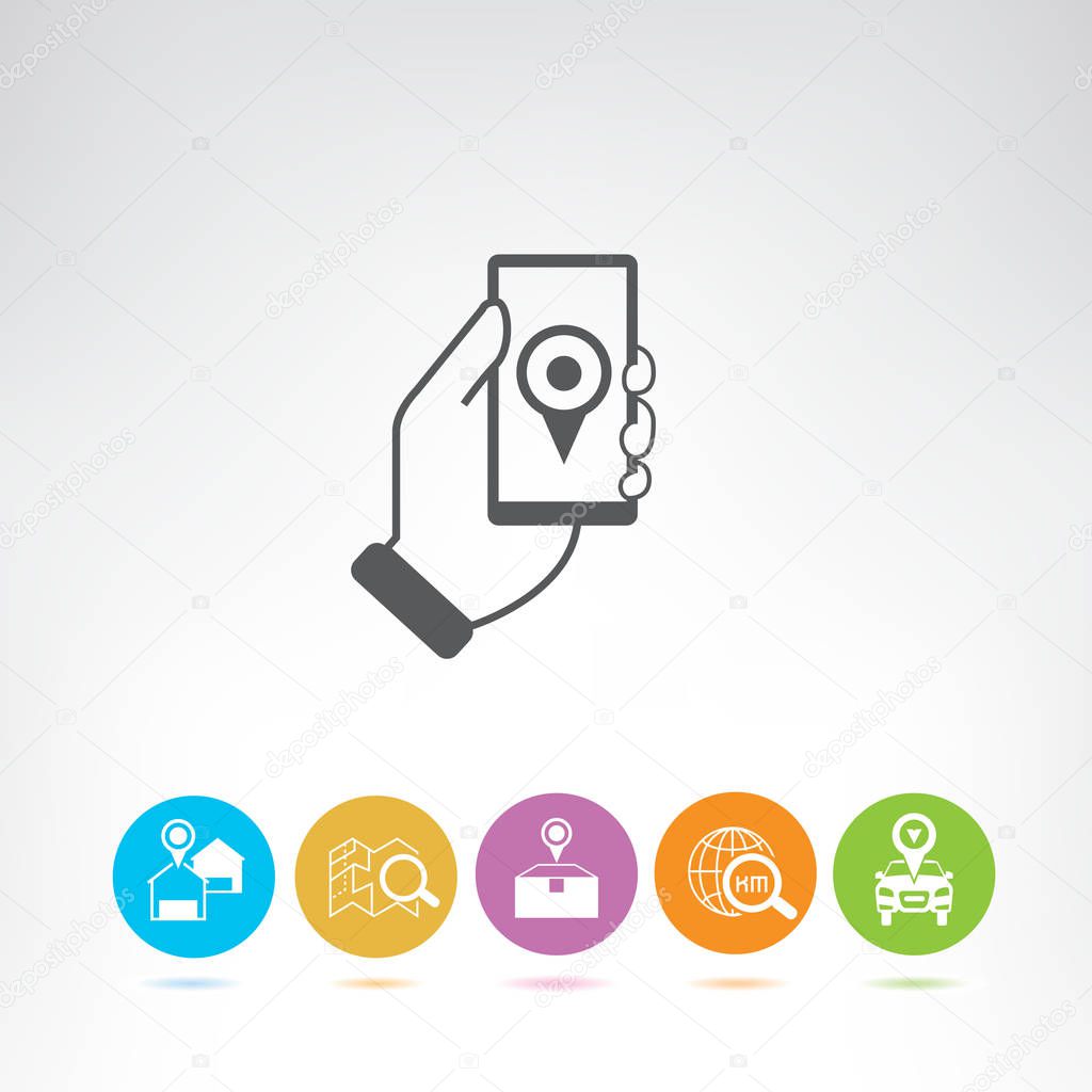 Web icon. Vector illustration of  hand with smartphone