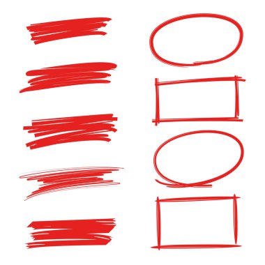 el çizilmiş daire kümesi, dikdörtgen vurgulayıcılar ve altı çizili