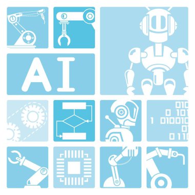 Otomasyon, robotik simgeler seti, vektör illüstrasyon 