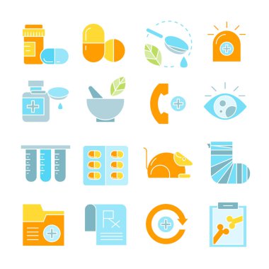 Tıbbi, tıbbi web simgeleri ayarlandı. Vektör illüstrasyonu          