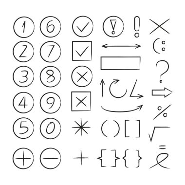 El çizilmiş sayılar, oklar, matematik işaretleri