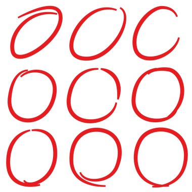 marker elements, red circle, rectangle set for mark and highlight text clipart
