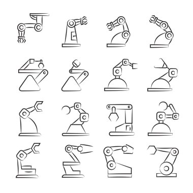Robotik kol simgeleri, vektör illüstrasyon 