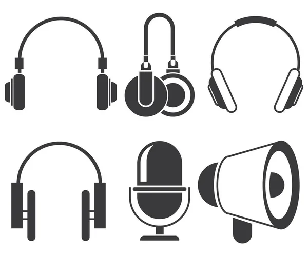 Micrófono Auriculares Megáfono Conjunto Iconos Web Ilustración Vectorial — Vector de stock