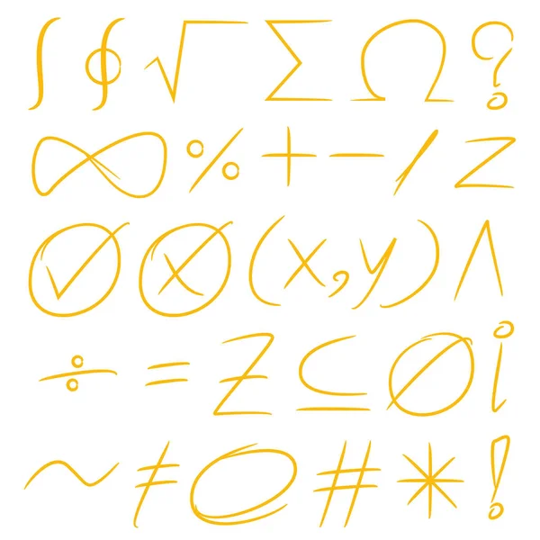 Signos Matemáticos Dibujados Mano Amarillo — Vector de stock