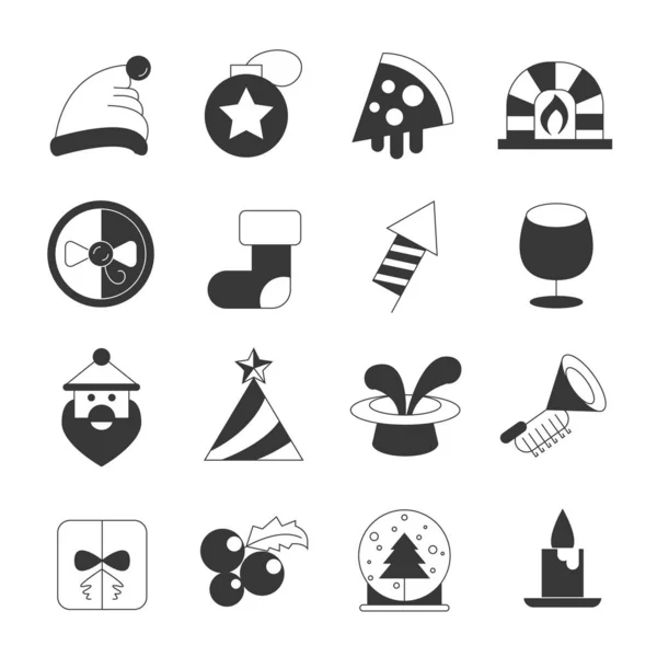 Vector Icono Conjunto Iconos Navidad Blanco Negro — Archivo Imágenes Vectoriales