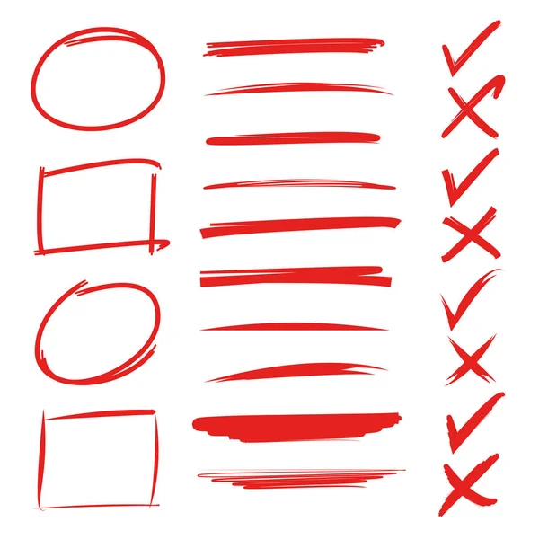 Surligneur Rouge Coche Trait Soulignement — Image vectorielle