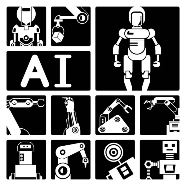 Automation Robotics Icons Set Vector Illustration — Stock Vector