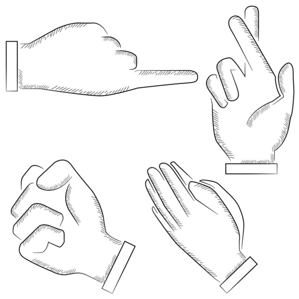 Hand Iconen Set Cartoon Stijl — Stockvector