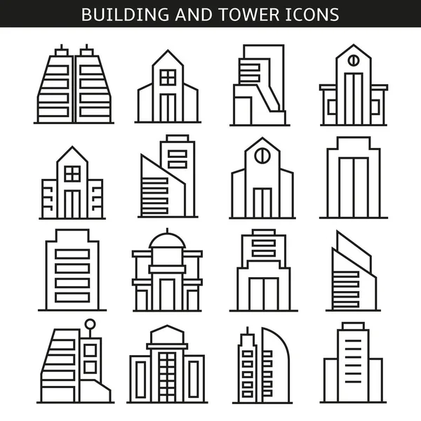 Ilustración Vectorial Edificios Modernos Iconos — Vector de stock