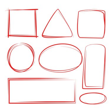 kırmızı el çizilmiş daire ve dikdörtgen işaret seti