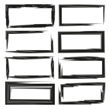 El çizimi dikdörtgen çerçeveler, grunge kenar seti, grunge çerçeve