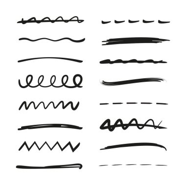 siyah mürekkep fırça kontur çizgi seti