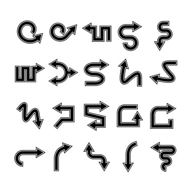 Ok simgelerinin vektör illüstrasyonu ayarlandı