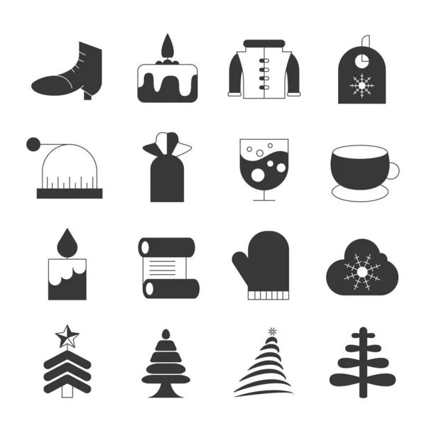 Vektor Icon Set Aus Schwarz Weißen Weihnachtssymbolen — Stockvektor