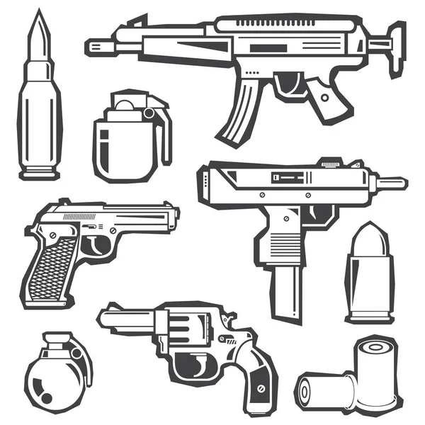 Ilustración Vectorial Armas Iconos — Vector de stock