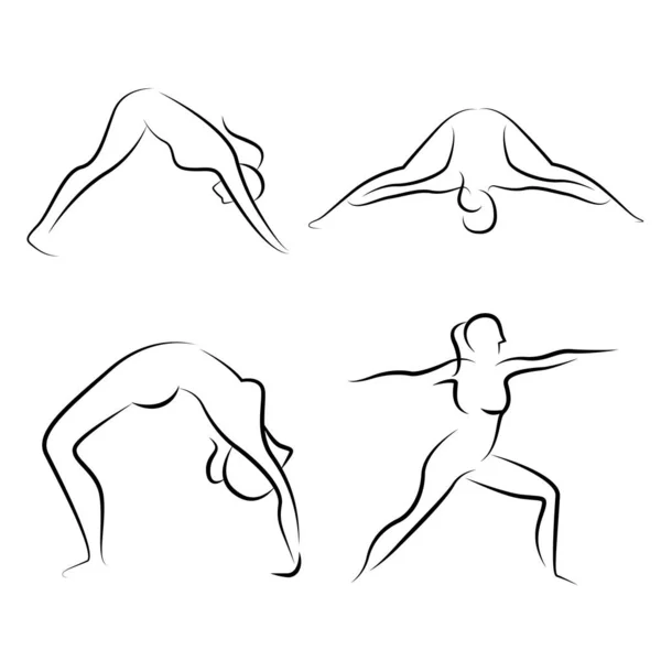 Poses Yoga Dibujadas Mano Posturas Yoga — Archivo Imágenes Vectoriales