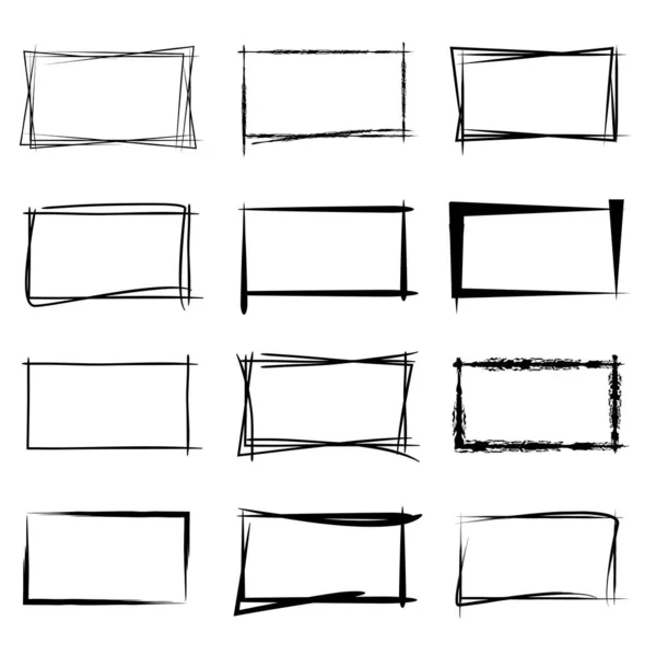 Grunge Frames Geïsoleerde Vector Hand Getekende Rechthoeken — Stockvector