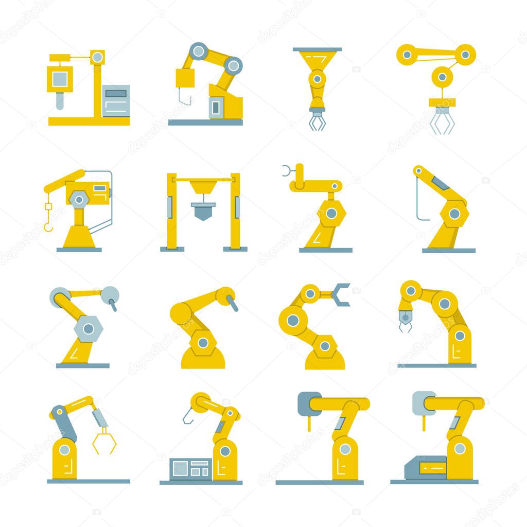 Robotic arm icons, vector illustration 