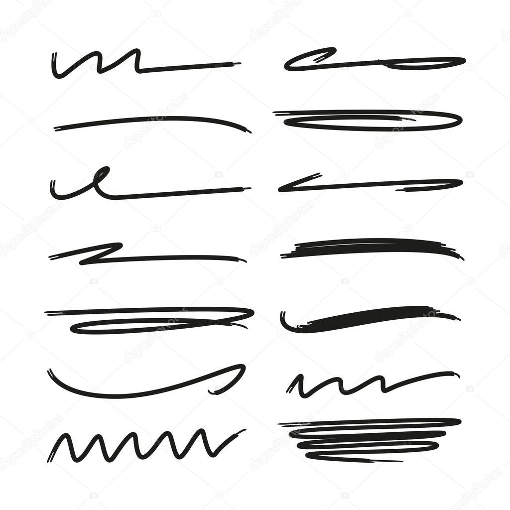 black ink brush stroke line set