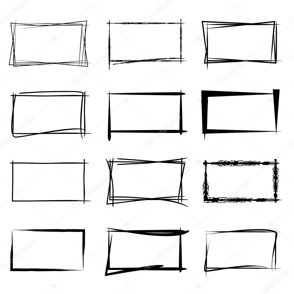 grunge frames isolated vector, hand drawn rectangles