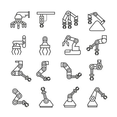 Robotik kol simgeleri, vektör illüstrasyon 
