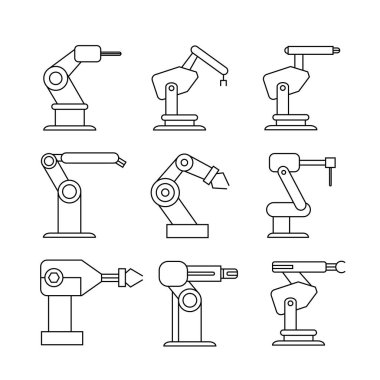 Robotik kol simgeleri, vektör illüstrasyon 