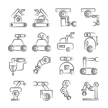 Robotik kol simgeleri, vektör illüstrasyon 