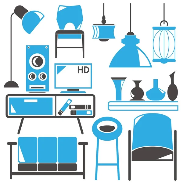 Salón Muebles Diseño Conjunto Iconos Web Ilustración Vectorial — Vector de stock