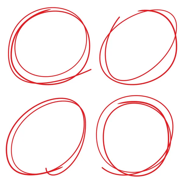 赤い手描きのマーカーや丸や楕円形 — ストックベクタ