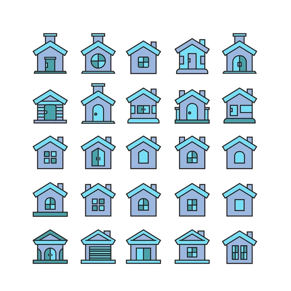 Vektorillustration Von Gebäuden Symbolen — Stockvektor