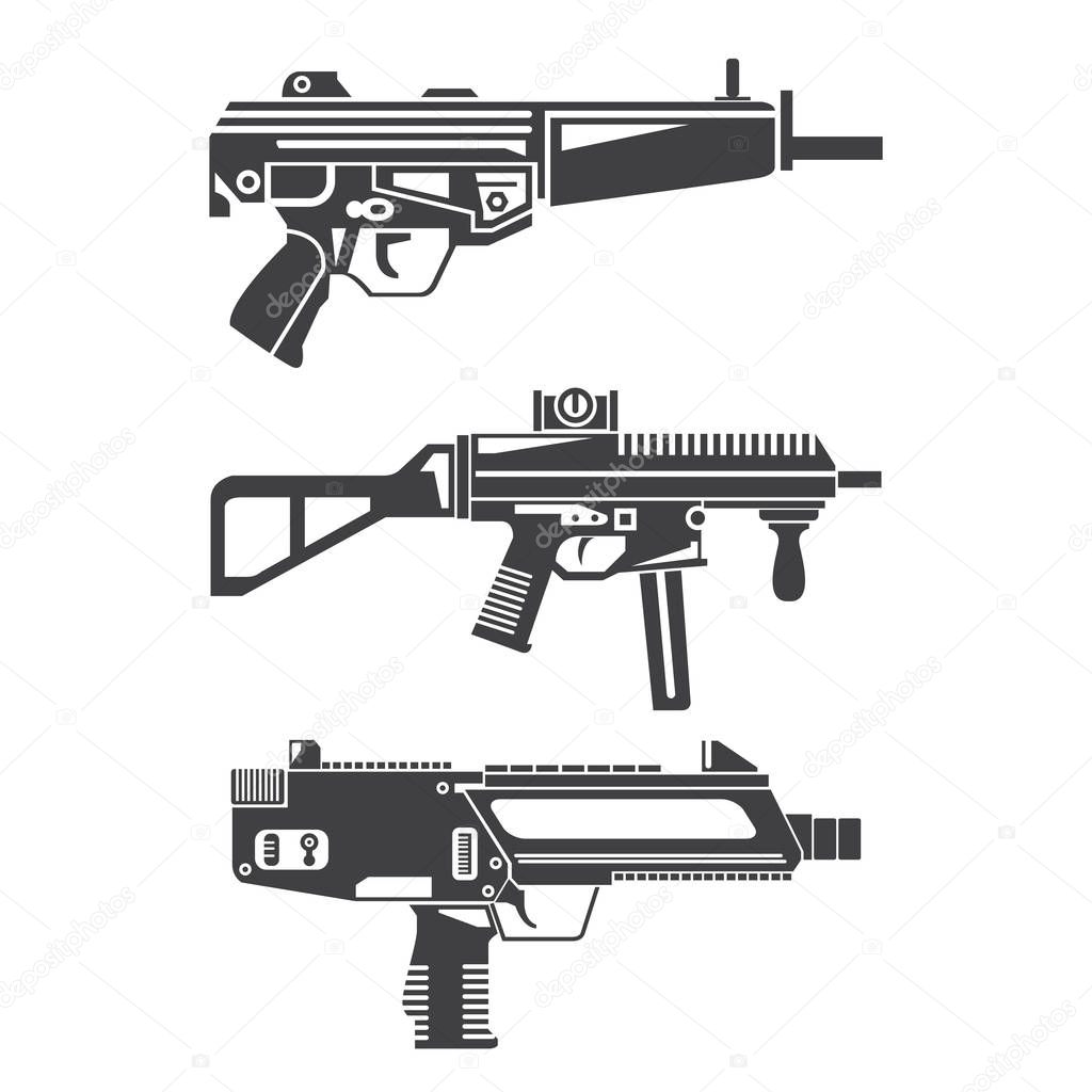 vector illustration of guns, icons