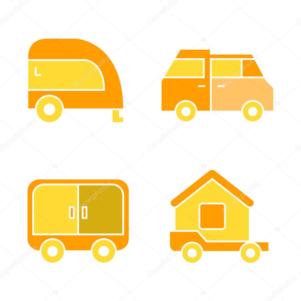 RV, camper car Web icons set. Vector illustration          
