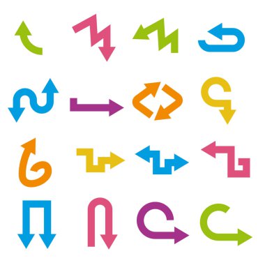 Ok simgelerinin vektör illüstrasyonu ayarlandı