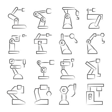 Robotik kol simgeleri, vektör illüstrasyon 
